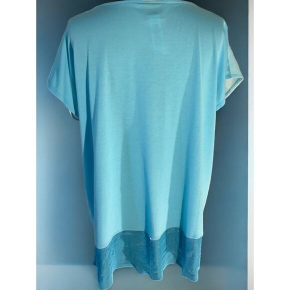Ruby Rd Womens Venice Themed Short Sleeve Blue Relaxed Oversized Blouse Medium - Picture 7 of 8